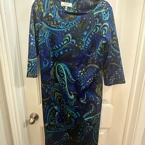 Kasper sheath dress midi abstract colorful office Paisley Long Sleeve Dress 10